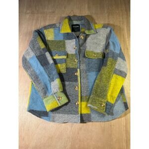 LE SUPERBE Women Multicolor Plaid Wool Blend Shirt Jacket Size S